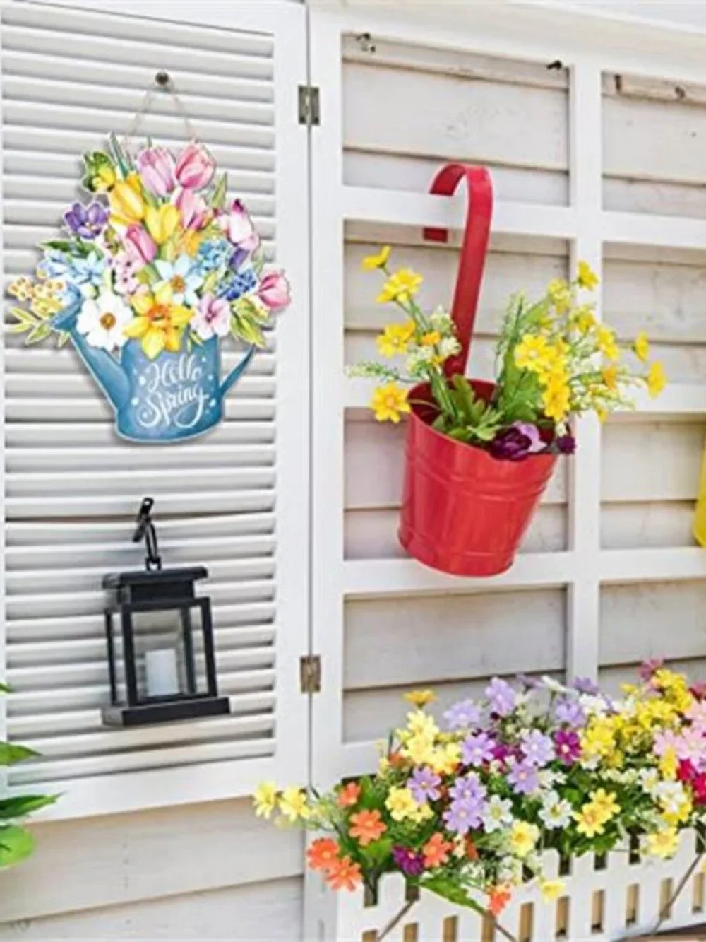 Hello Spring Door Sign Rustic Wooden Spring Wall Hanging Floral Wreath